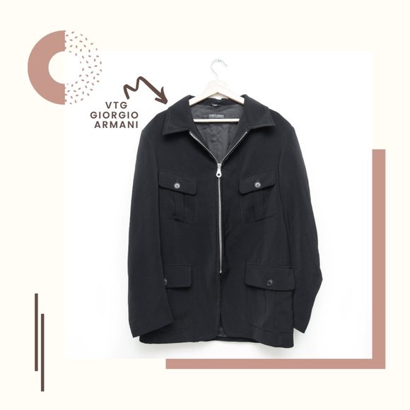 Giorgio Armani Black Zipped Field Jacket Vintage - Picture 1 of 6